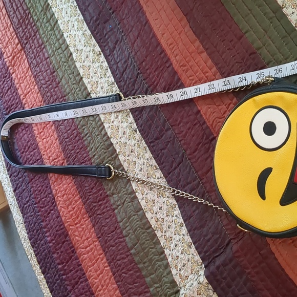 EMOJI novelty bag double sided circular zip top w/ chain and faux leather strap - Picture 5 of 9